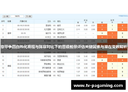 意甲争四白热化赛程与阵容对比下的晋级前景评估关键因素与潜在变数解析